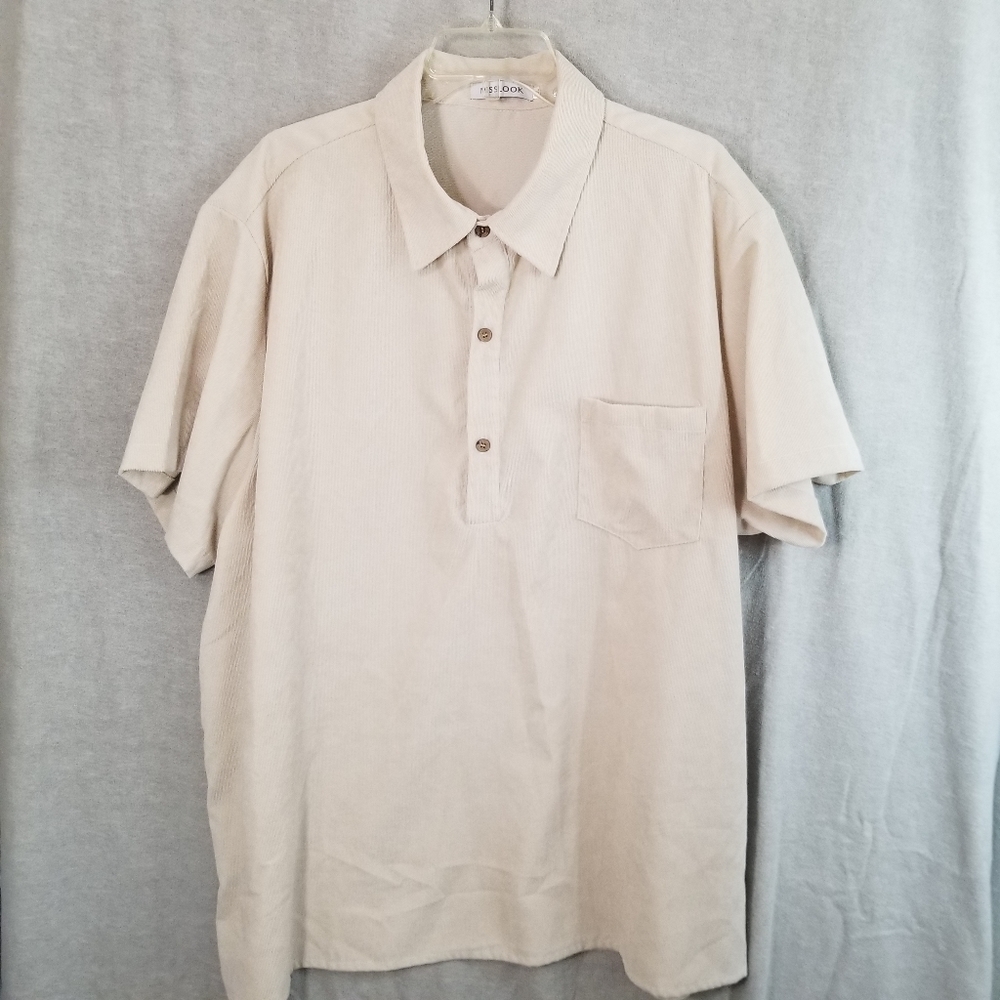 Misslook Men's 3XL Shirt Polyester‎ Short Sleeve Cream Three-Button Pullover